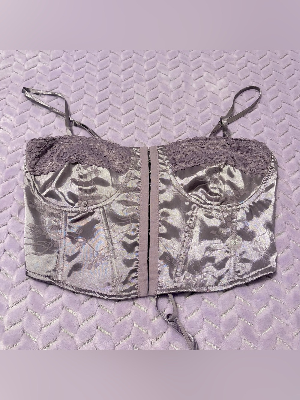 NWT La Hearts Satin and Lace Corset Top in Lavender